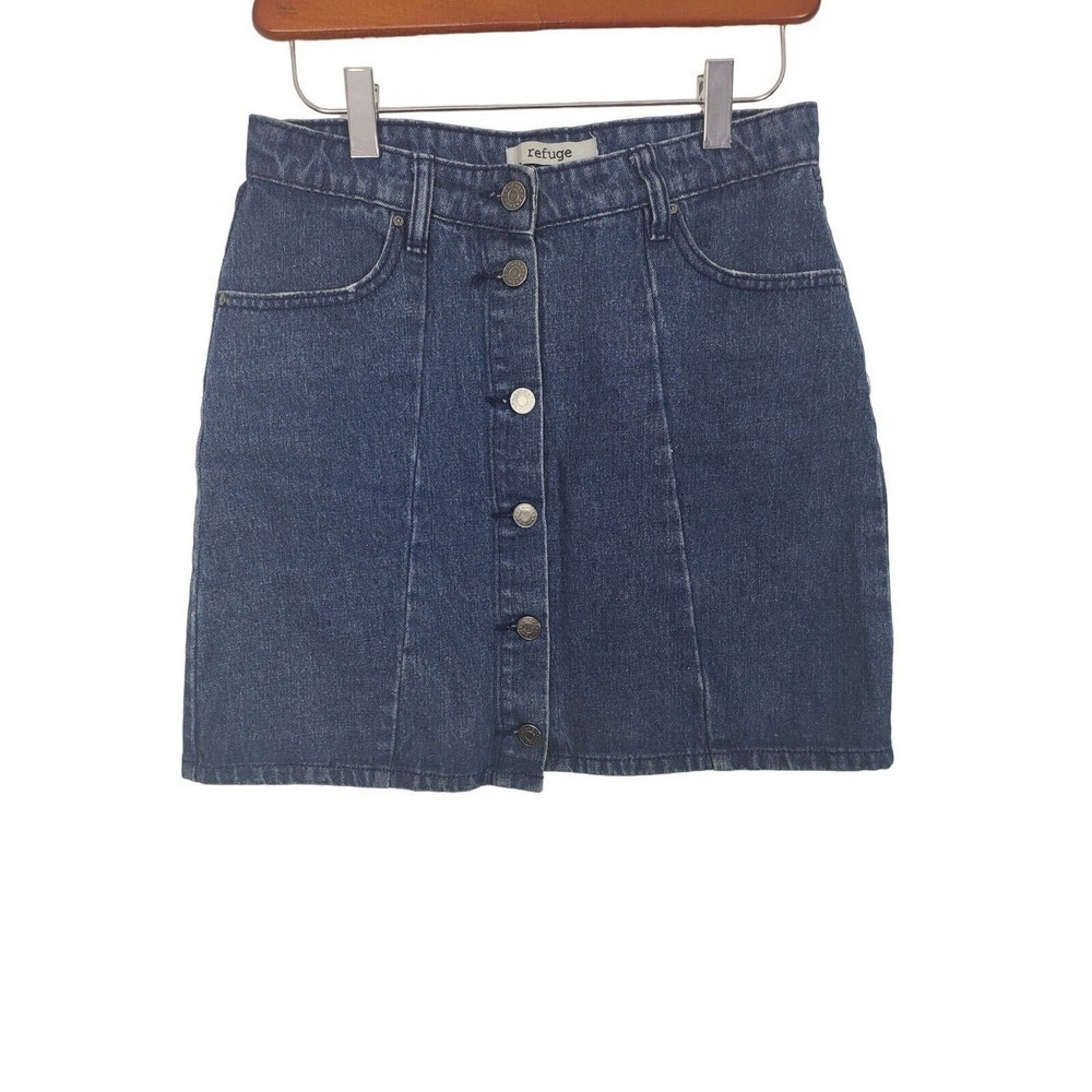 Refuge Denim Mini Skirt Small Womens Button Front Dark Wash Pockets Bottoms‎